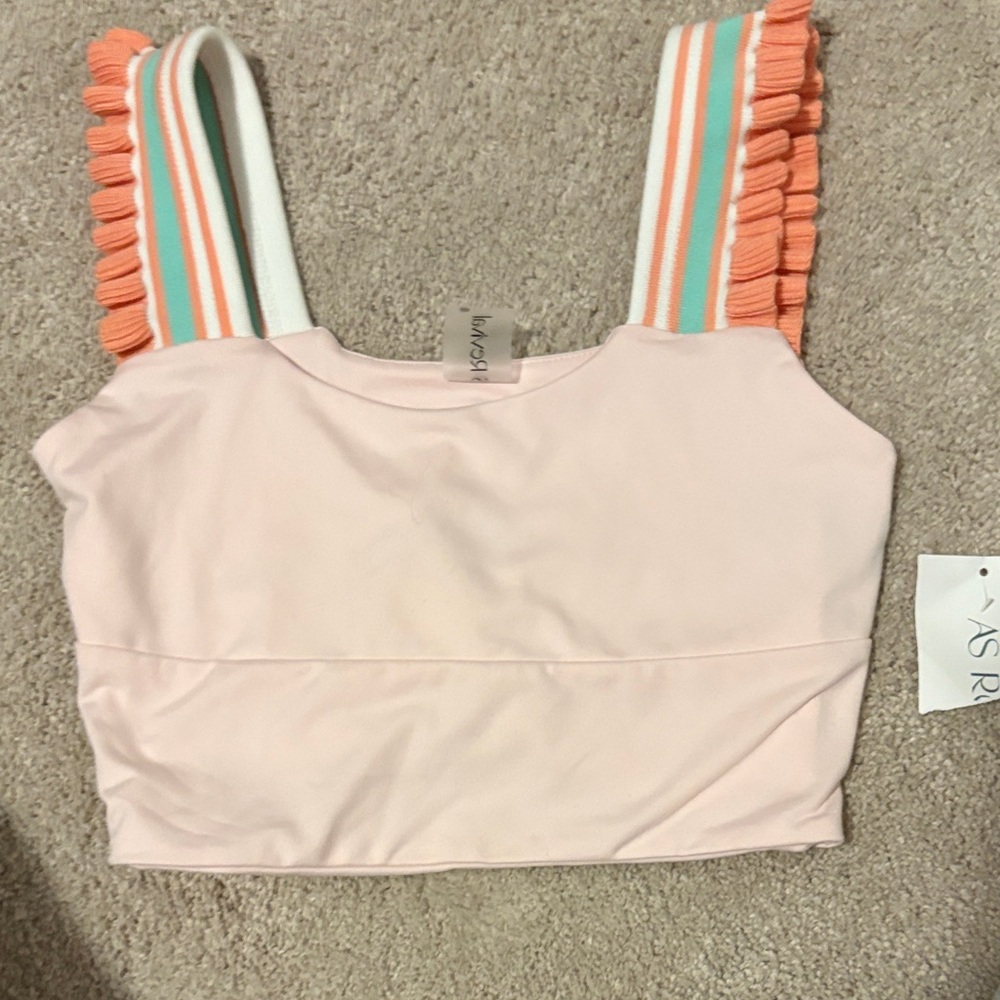 ASRV Light Pink Crop Top with Colorful Straps